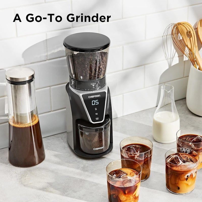 Chefman Conical Burr Coffee Grinder, Create The Boldest & Most Flavorful Grind With 31 Settings From Coarse To Extra Fine, One-Touch Digital Control & 9.7-oz Bean Capacity, Black - Image 5